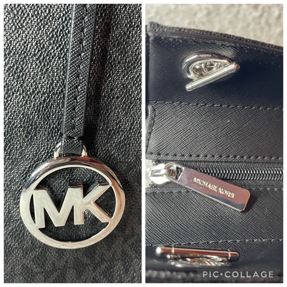 Michael Kors Jet Set Large Monogram Shoulder Bag Tote & Studded Wallet Set Black - Picture 5 of 17